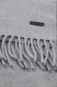 Wool scarf with logo label and twisted fringes