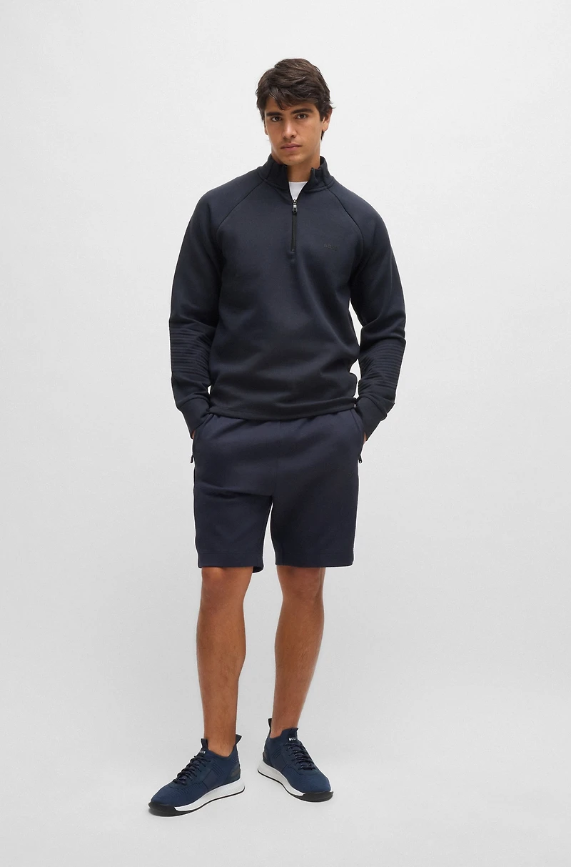 Stretch-cotton zip-neck sweatshirt with embossed artwork