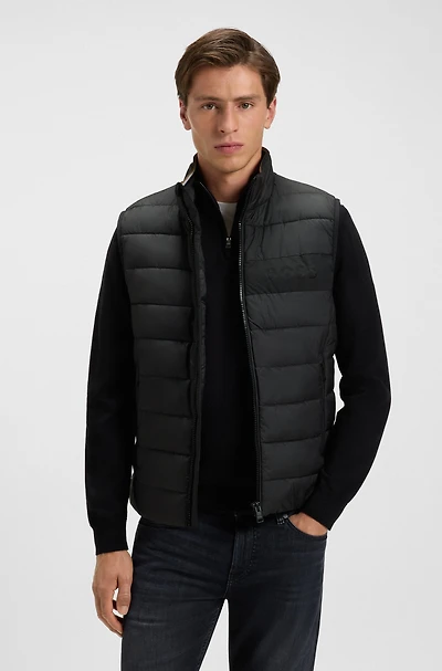 Water-repellent gilet with tonal logo