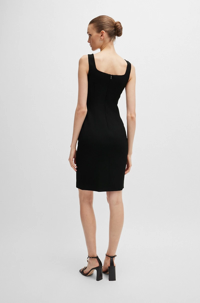 Square-neck dress stretch material with front slit