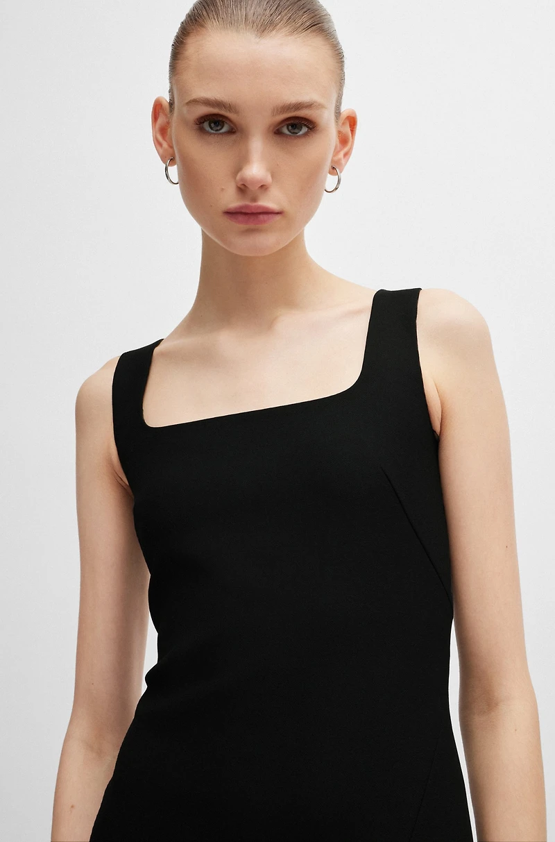 Square-neck dress stretch material with front slit