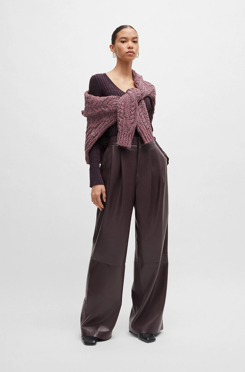 Pleat-front relaxed-fit trousers faux leather