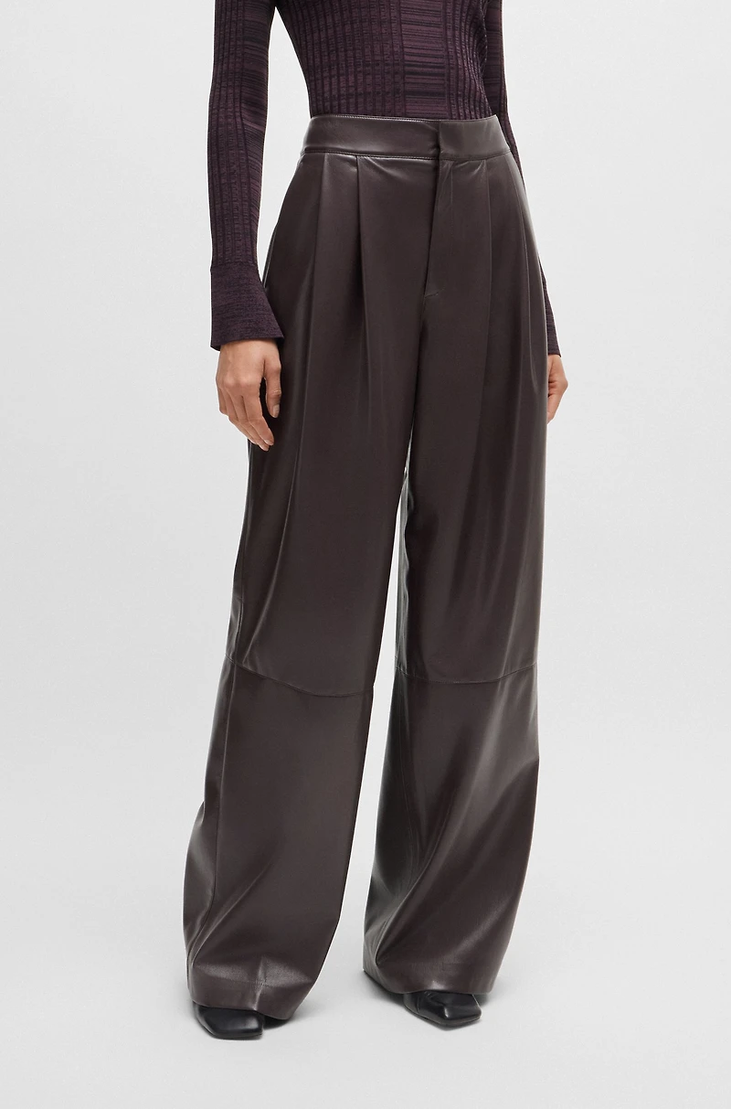 Pleat-front relaxed-fit trousers faux leather