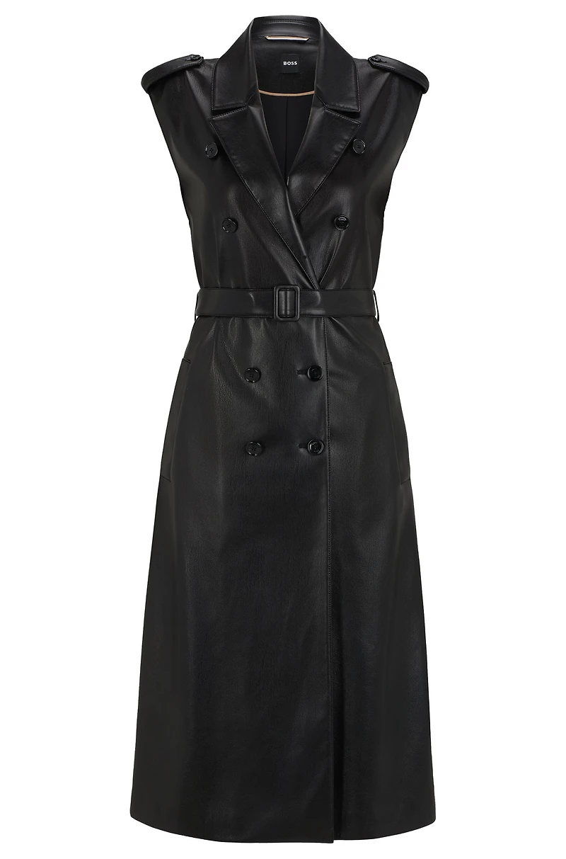 Faux-leather dress with double-breasted front