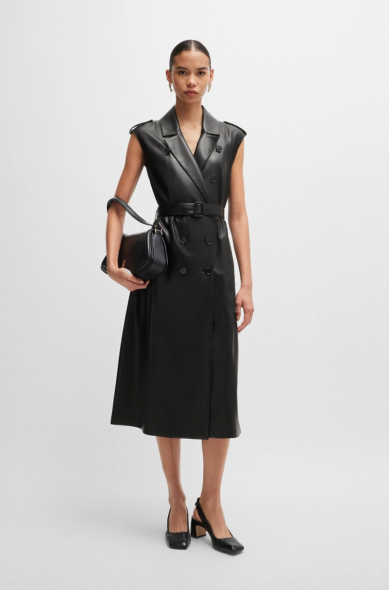 Faux-leather dress with double-breasted front
