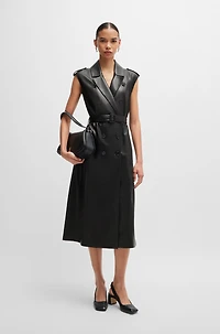 Faux-leather dress with double-breasted front