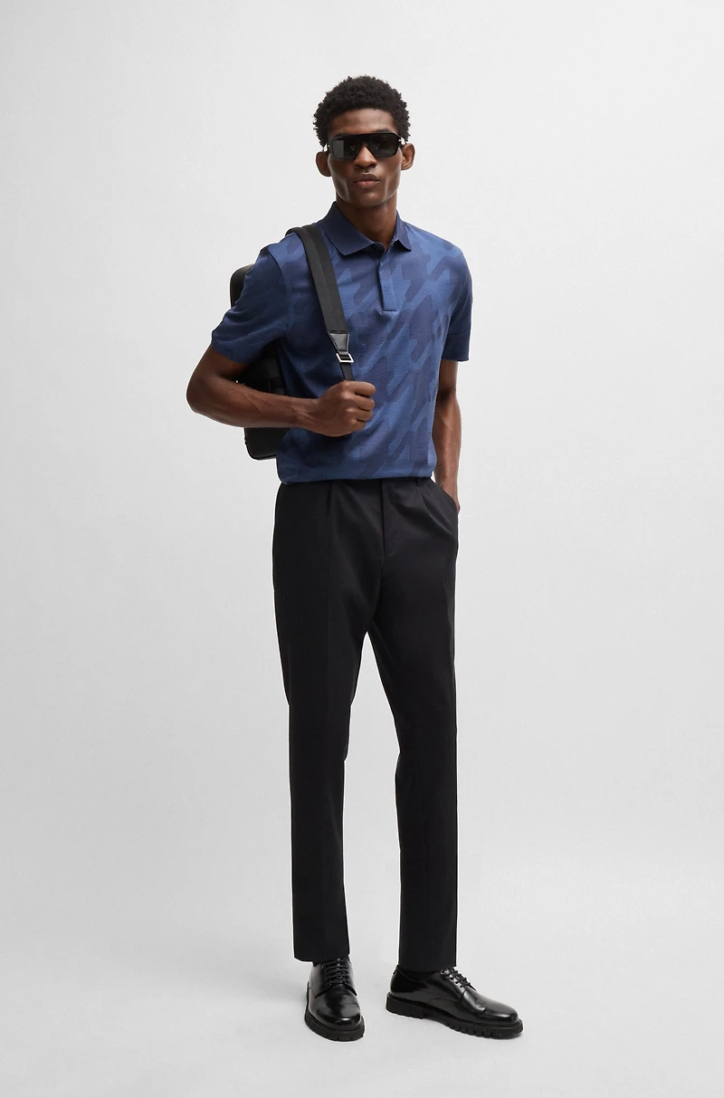 Mercerized-cotton slim-fit polo shirt with houndstooth jacquard
