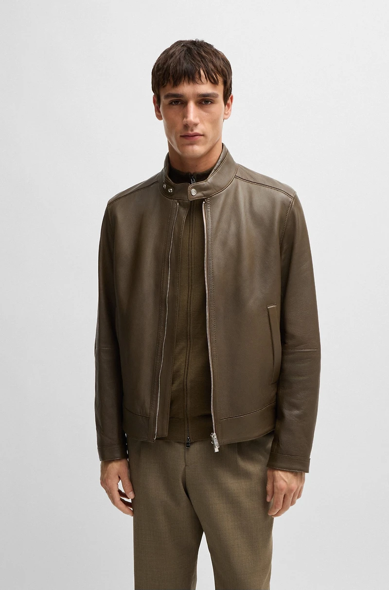 Regular-fit jacket grained leather