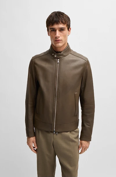 Regular-fit jacket grained leather