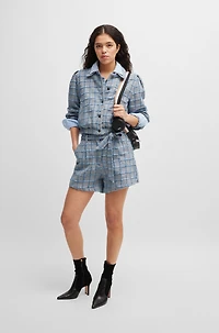 Tweed jacket with denim check