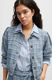 Tweed jacket with denim check