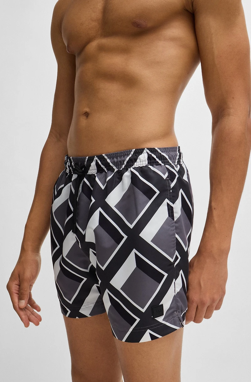 Micro-print swim shorts quick-dry fabric