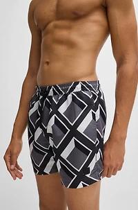 Micro-print swim shorts quick-dry fabric