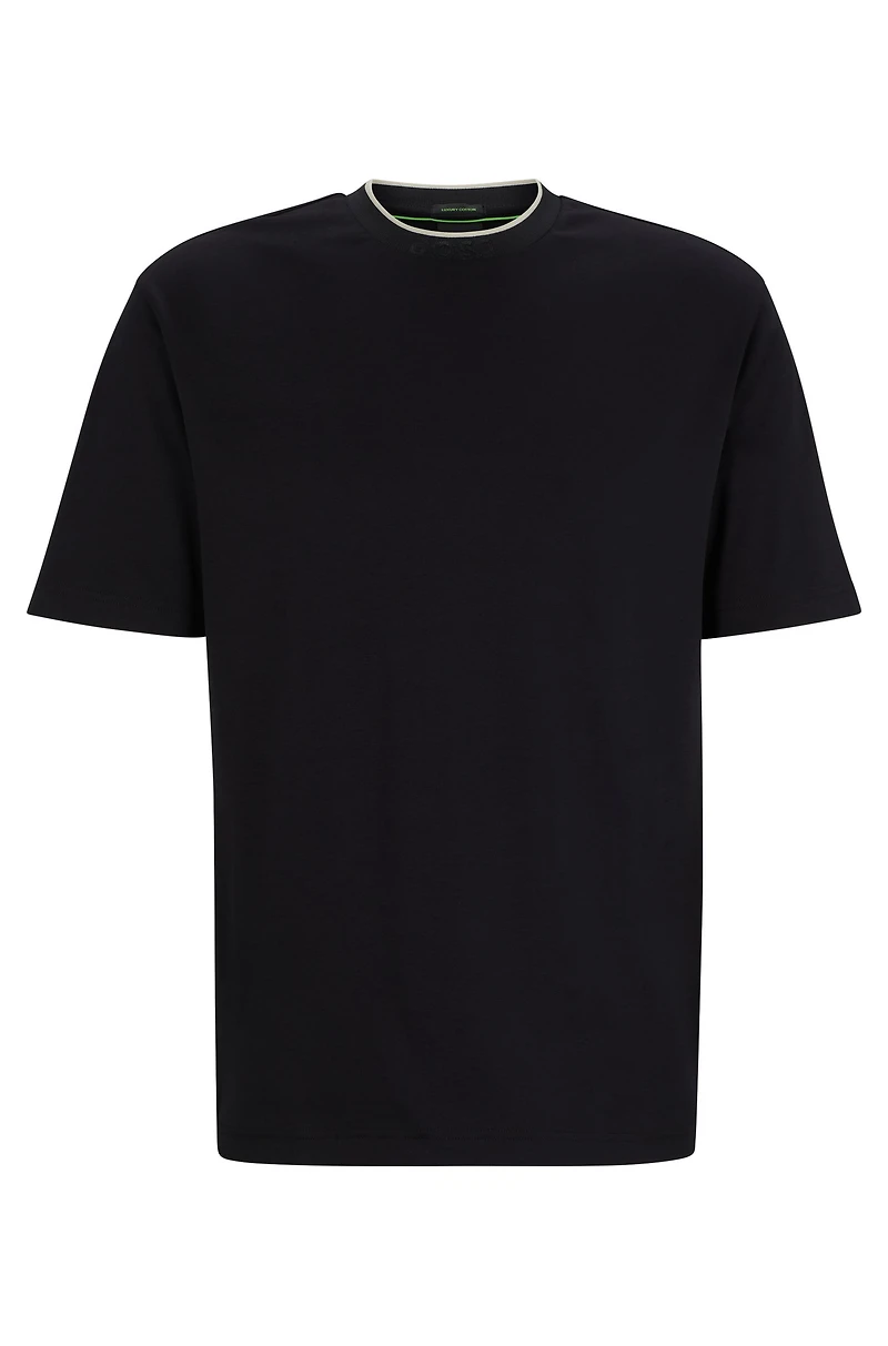 Interlock-cotton relaxed-fit T-shirt with logo collar