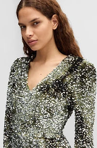 Long-sleeved velour dress with gathered details