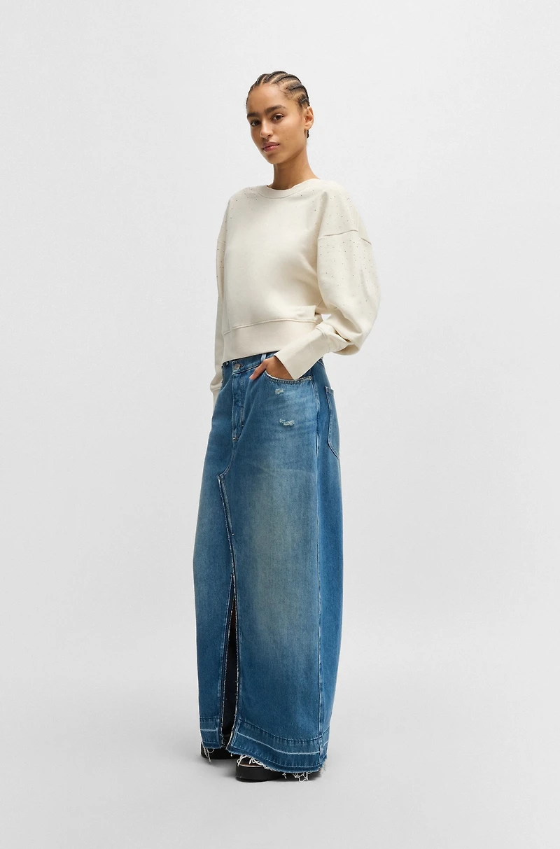 Embellished sweatshirt cotton terry with ribbed trims