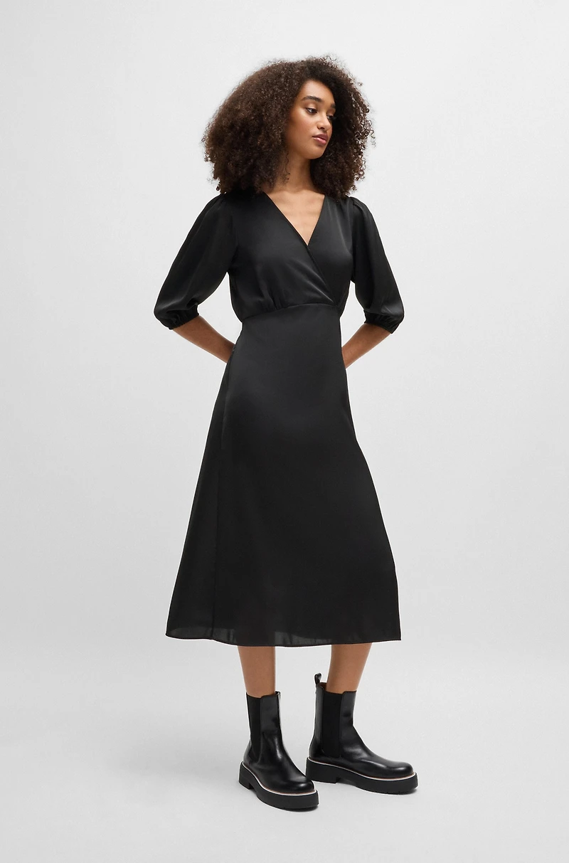 Wrap-front dress hammered satin