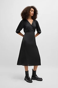 Wrap-front dress hammered satin