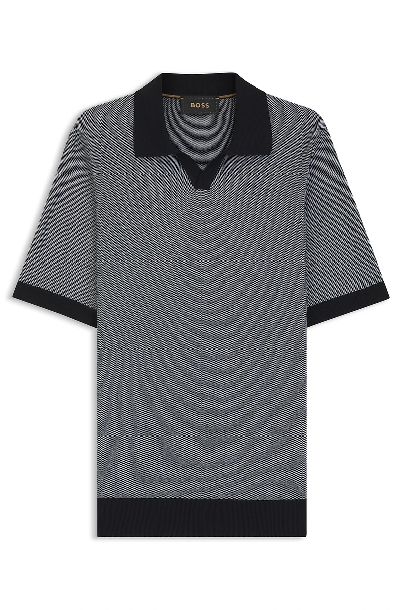Silk-cotton sweater with Johnny collar regular fit