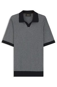 Silk-cotton sweater with Johnny collar regular fit