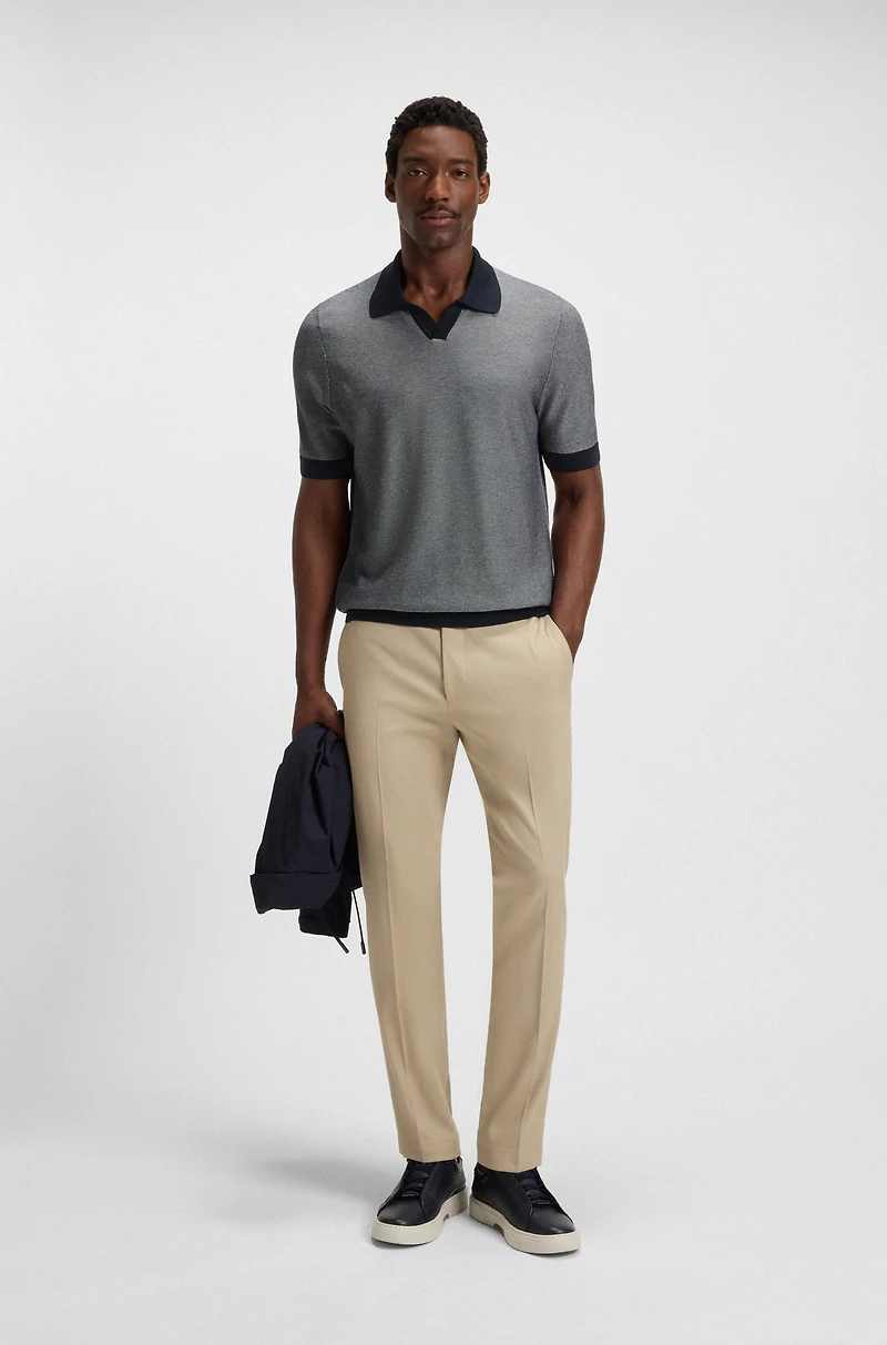 Silk-cotton sweater with Johnny collar regular fit