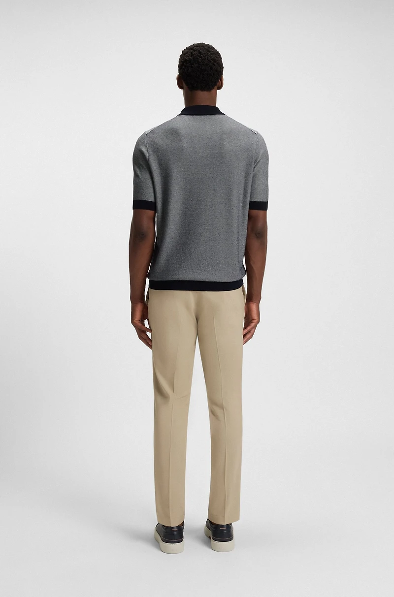 Silk-cotton sweater with Johnny collar regular fit