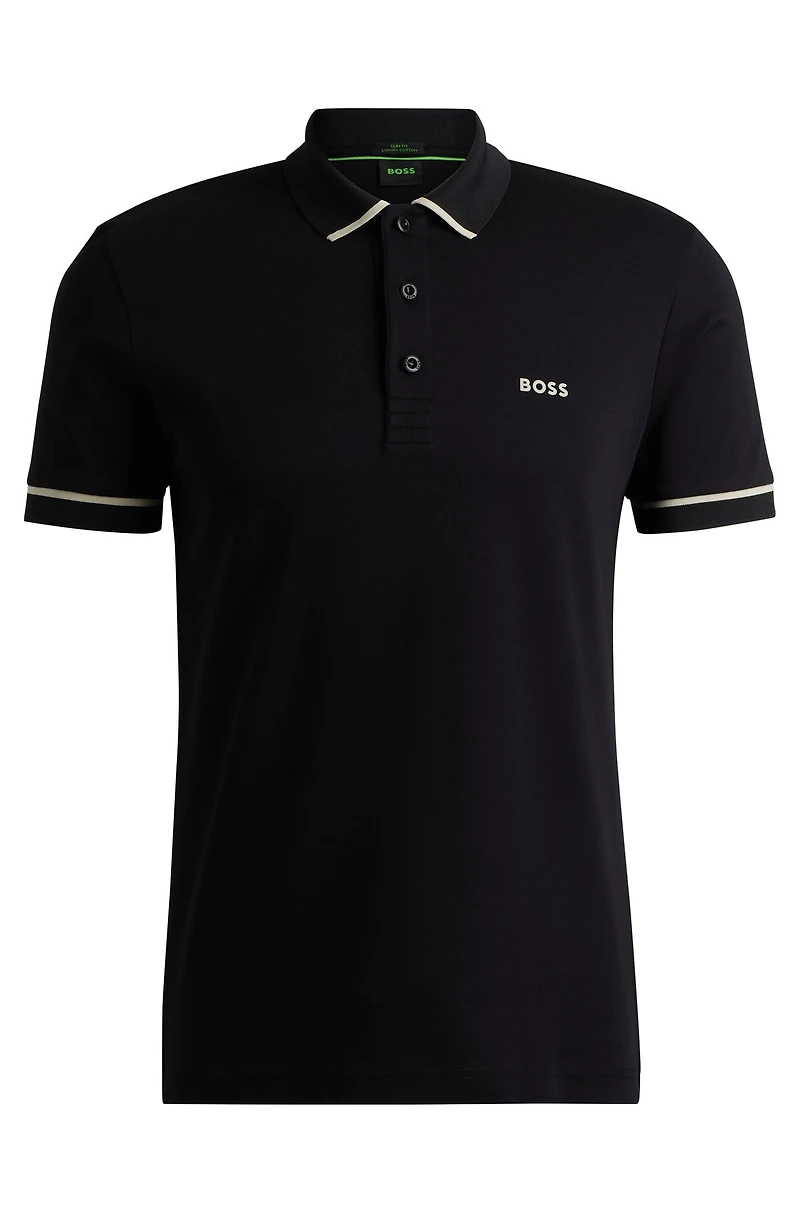 Interlock-cotton slim-fit polo shirt with contrast trims