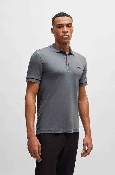 Interlock-cotton slim-fit polo shirt with contrast trims