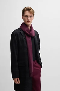 Italian-cashmere scarf with fringing and embroidered logo