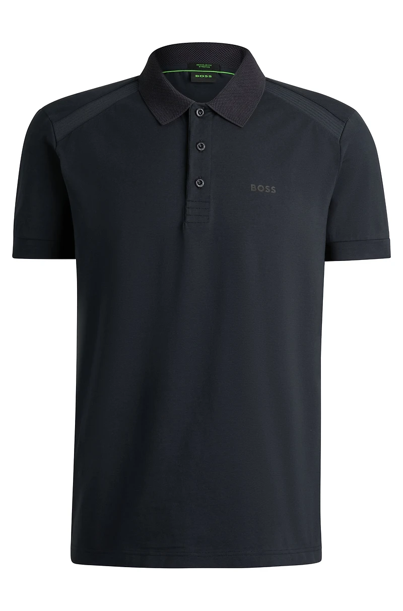 Stretch-cotton polo shirt with striped tape inserts