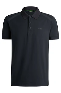 Stretch-cotton polo shirt with striped tape inserts