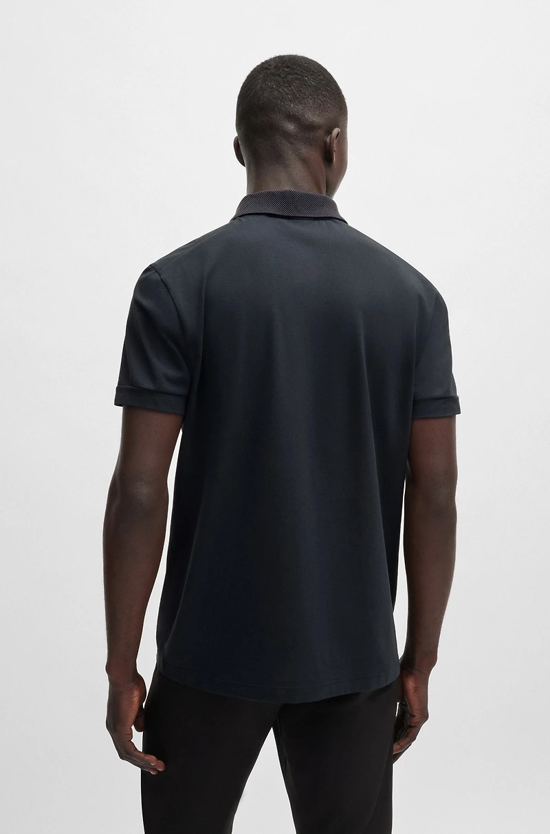 Stretch-cotton polo shirt with striped tape inserts