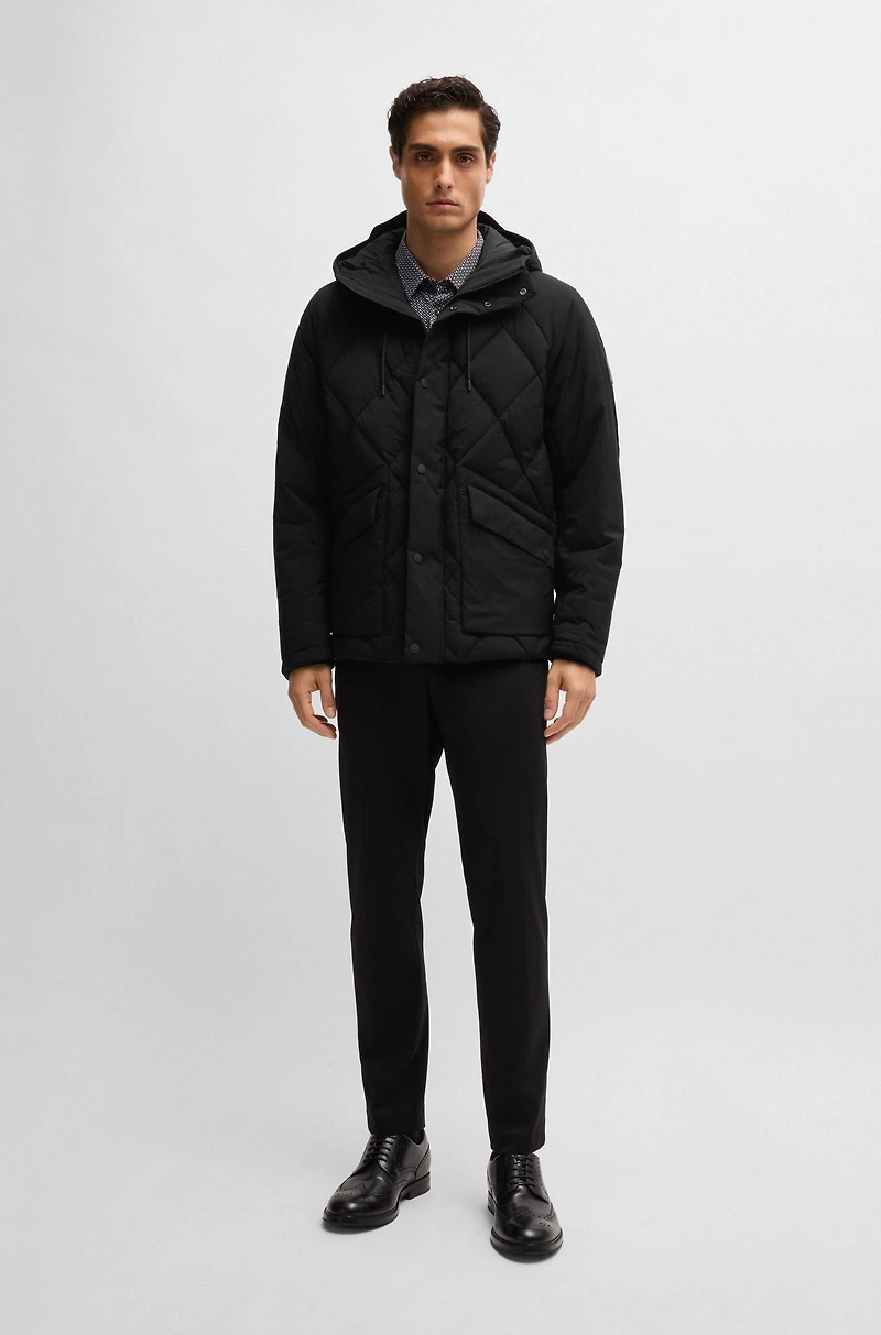 Down jacket comfort-stretch ripstop with hooded collar