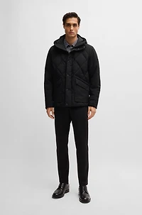 Down jacket comfort-stretch ripstop with hooded collar