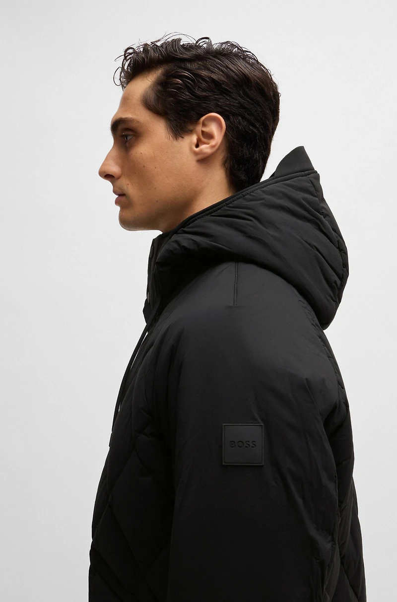 Down jacket comfort-stretch ripstop with hooded collar