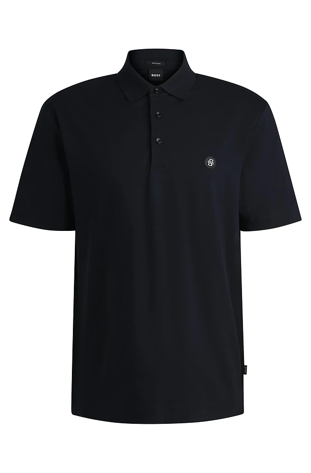 Shop BOSS Mercerized-cotton polo shirt with double monogram at