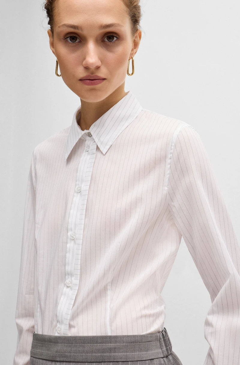 Long-sleeved blouse pinstripe cotton