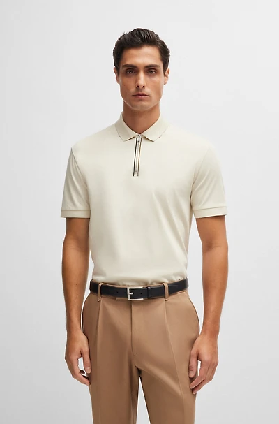 Mercerized-cotton slim-fit polo shirt with zip placket