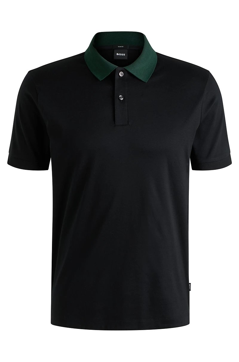 Mercerized-cotton slim-fit polo shirt with collar stripes