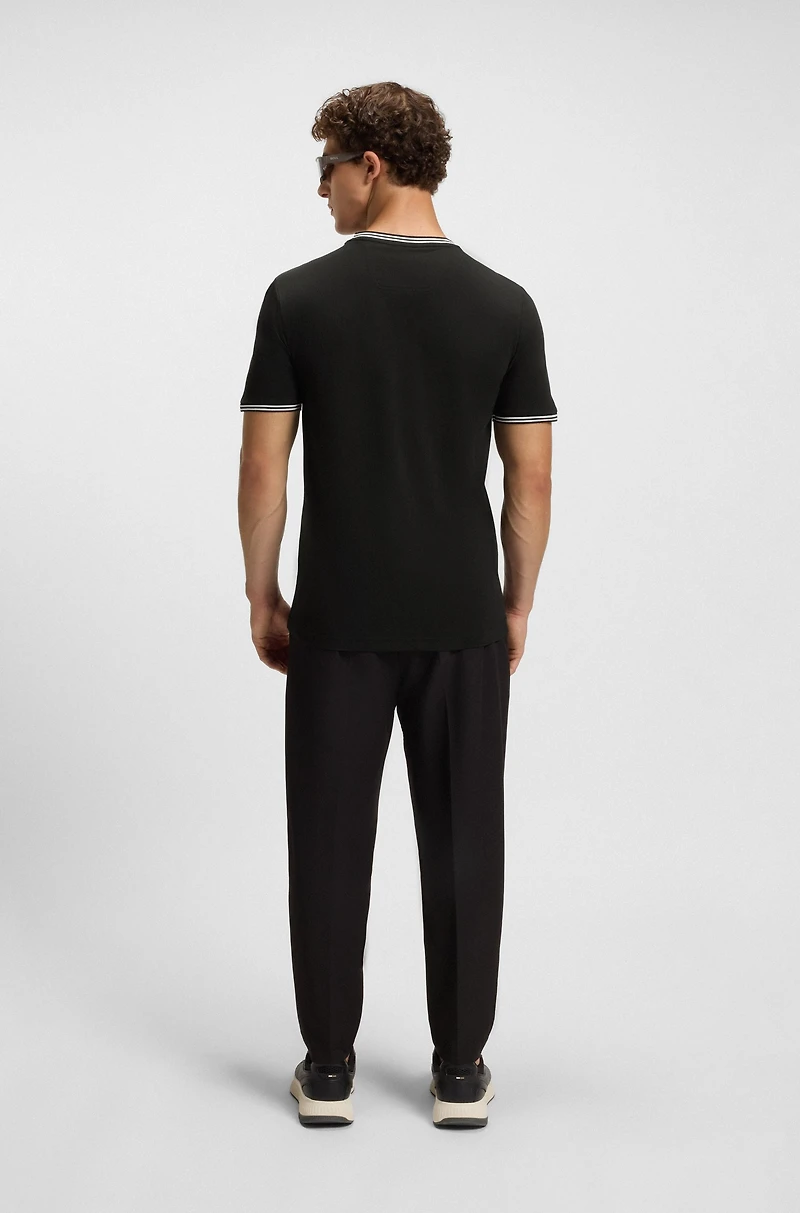 Stretch-cotton T-shirt with stripes and logo