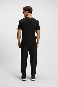 Stretch-cotton T-shirt with stripes and logo