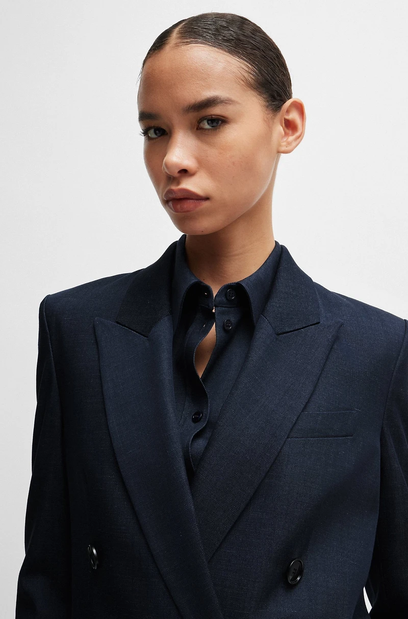 Regular-fit long-length jacket denim-effect twill