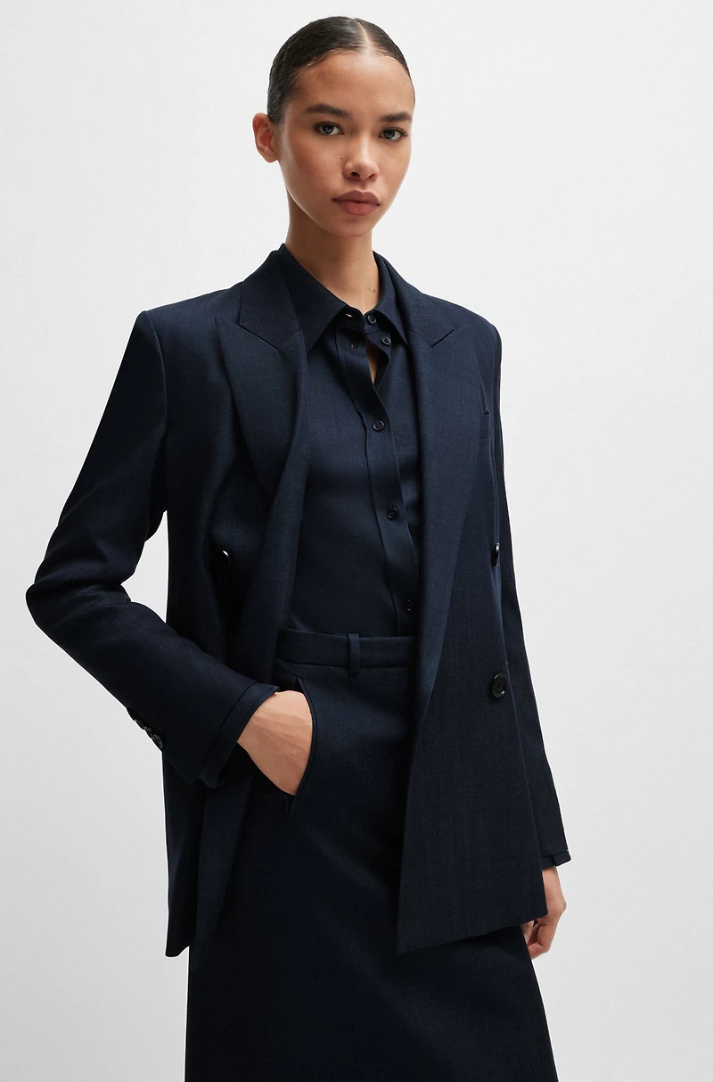 Regular-fit long-length jacket denim-effect twill