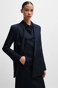 Regular-fit long-length jacket denim-effect twill