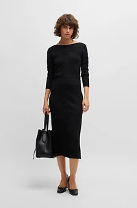 Wide-neck sweater stretch jacquard