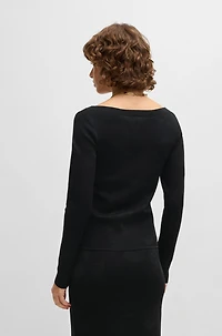 Wide-neck sweater stretch jacquard