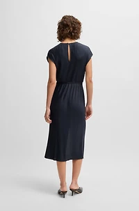 Belted sleeveless dress high-shine plissé