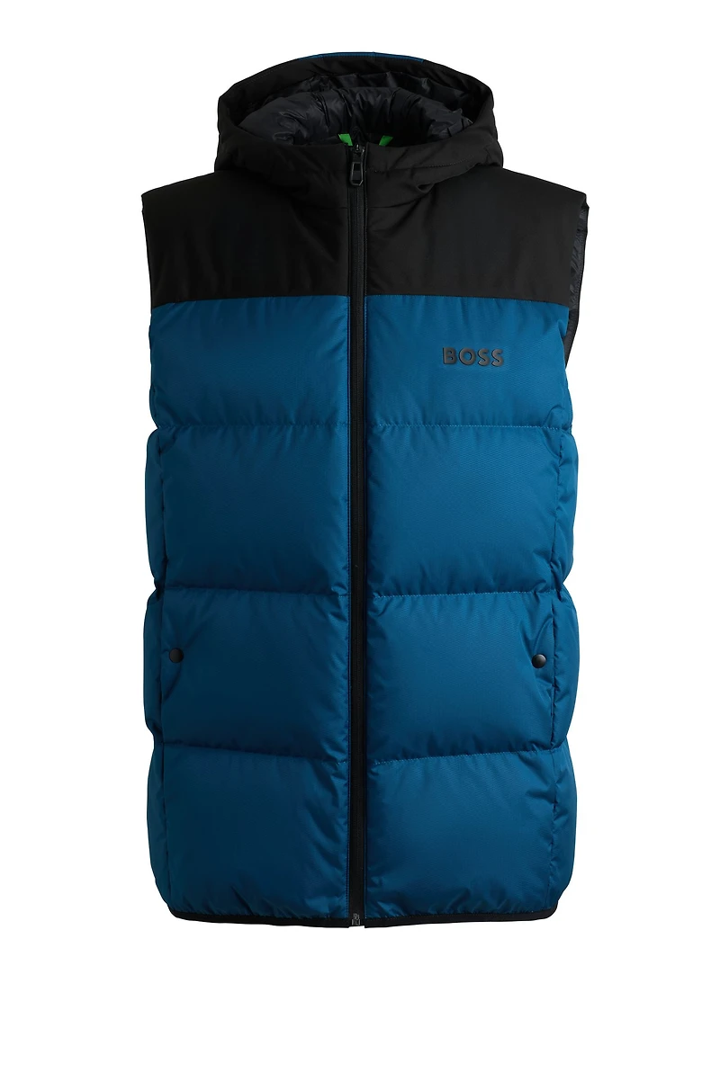 Water-repellent down gilet with logo print