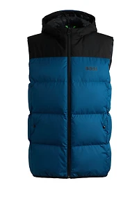 Water-repellent down gilet with logo print
