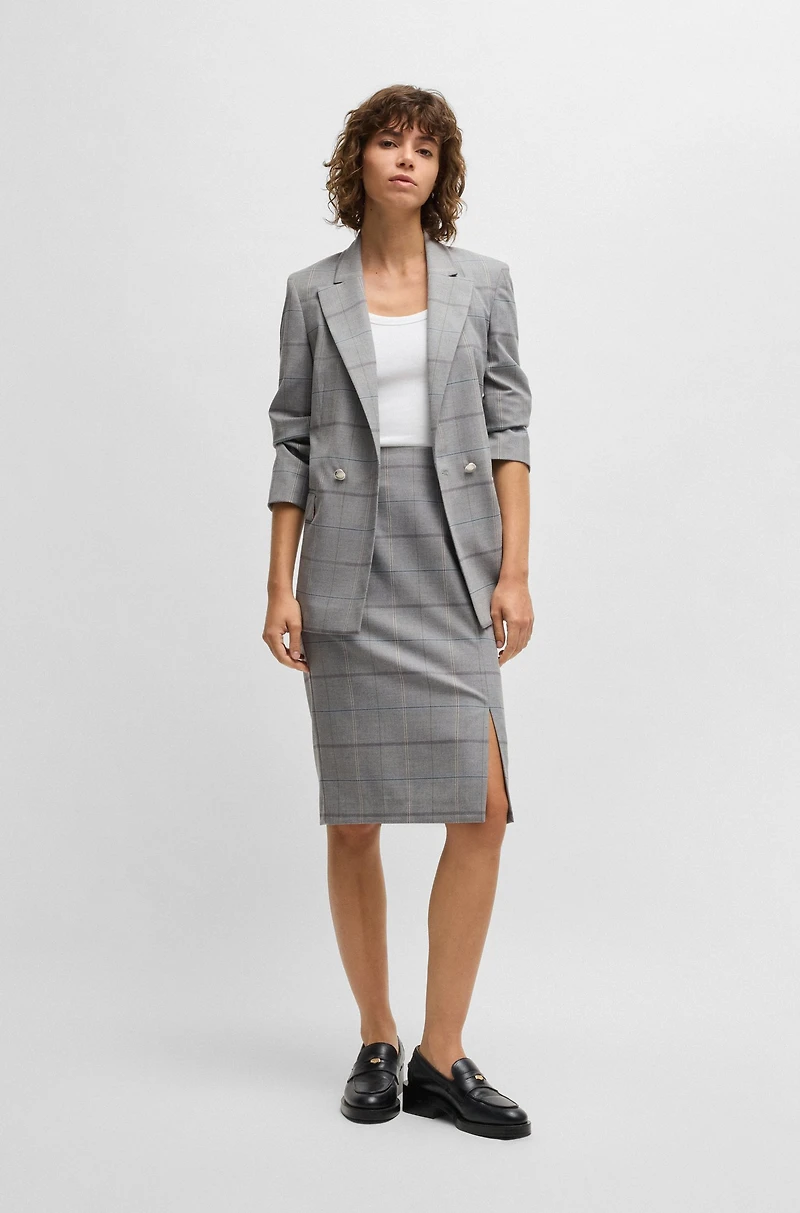 Pencil skirt checked stretch fabric
